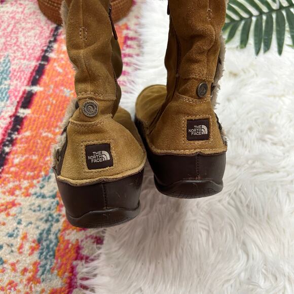 The North Face Tan Brown Fleece Fold Over Leather Snow Winter Boot 9 Cozy - Picture 7 of 9